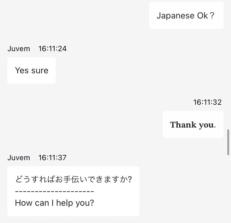 英語➡日本語対応にしてもらう
チャット画面