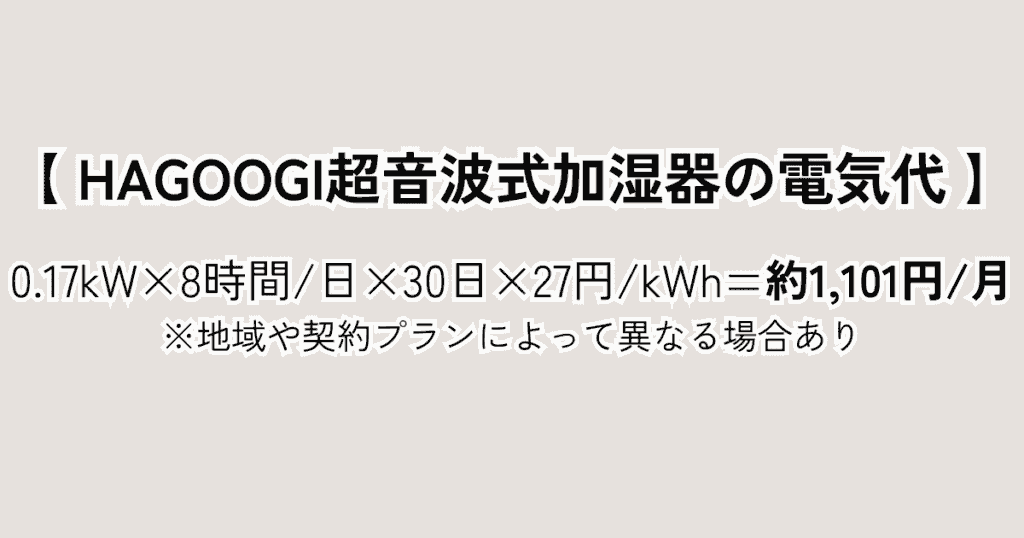 HAGOOGI（ハゴオギ）超音波式加湿器の電気代計算