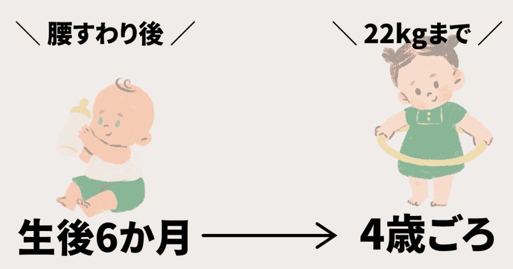 対象年齢は腰すわり後の生後6か月～4歳ごろ（22kg）まで