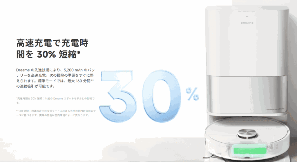 Dreame L10s Ultra Gen2 レビュー
バッテリー 5,200mAh 最大160分間の連続吸引ができる