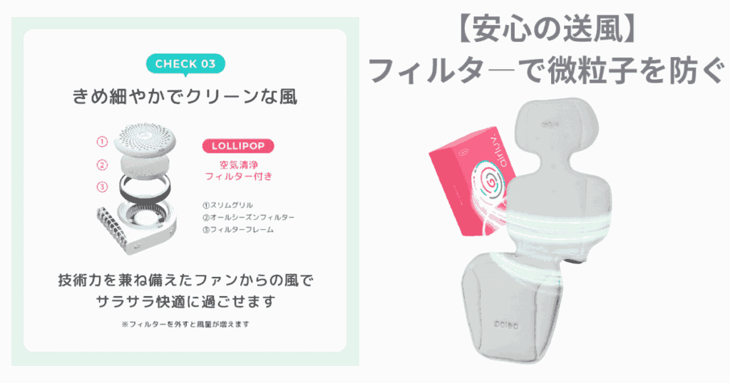エアラブ4+ロリポップ
フィルターで微粒子を防ぐ