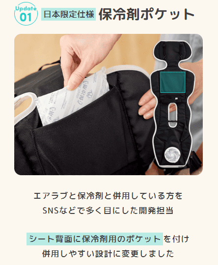 【1番大きな違い】保冷剤を入れられるポケットが付いた