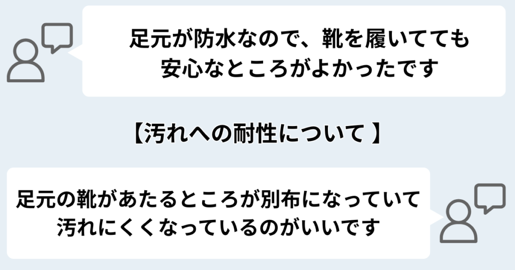 足元が防水加工されているので、汚れに強い