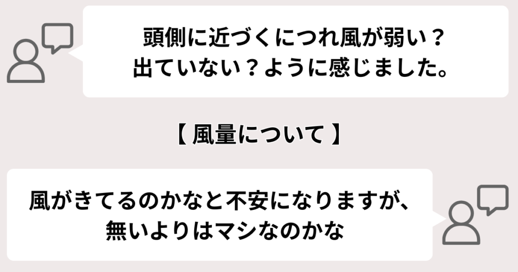 風量が弱く、「涼しい」より「蒸れない」という感覚で不安になる