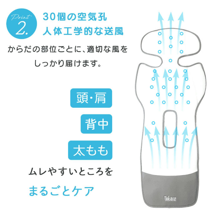 30個の空気孔 人体工学的な送風