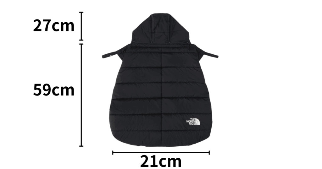ノースフェイスの防寒ケープ（シェルブランケット）
本体の長さは59cm、フード部分は長さ27cm×幅21cm。