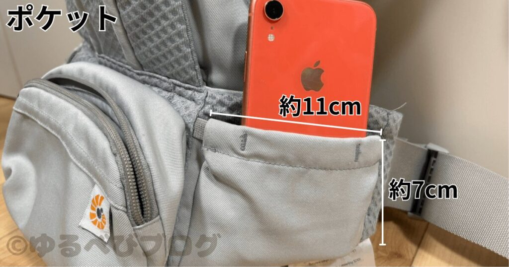 腰ベルトのポケット...スマホ半分が入るくらい