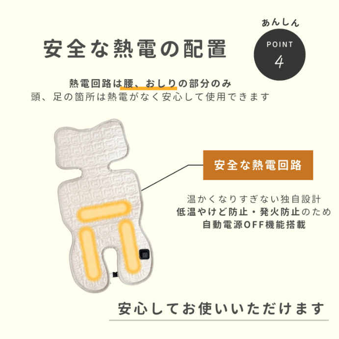 オルムヒートの熱源配置（腰、おしり部分のみ）