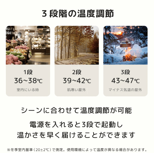 エアラブウォーム　3段階の温度調整