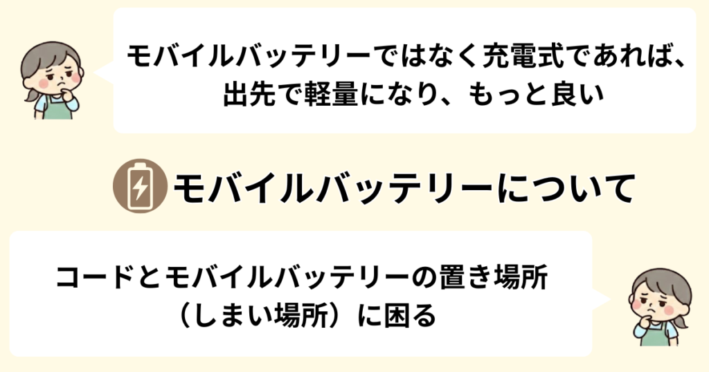 別途モバイルバッテリーが必要で置き場所にも困る