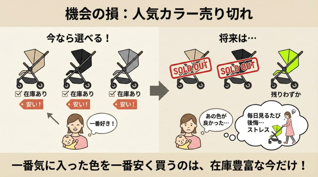 機会の損:生産終了による人気カラーの売り切れ