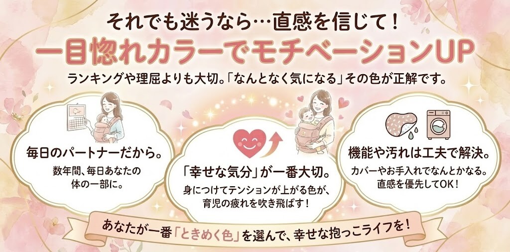 それでも迷うなら：一目惚れした色でモチベーションアップ