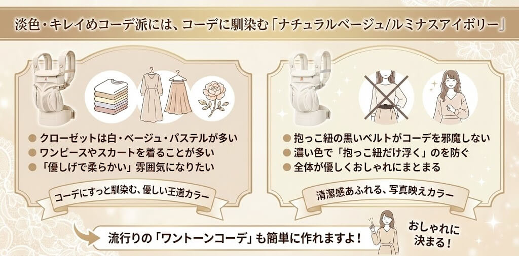 淡色・キレイめコーデ派：ナチュラルベージュ/ルミナスアイボリー