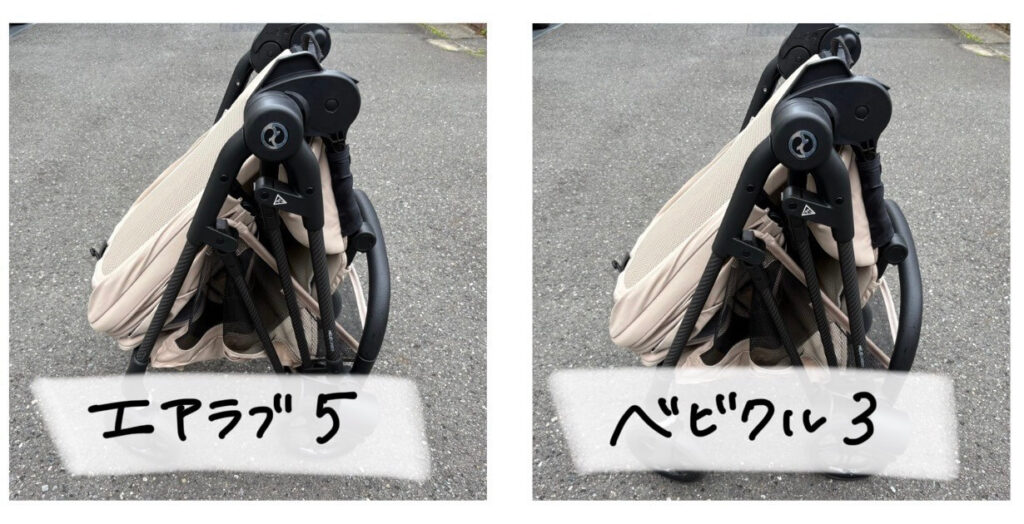 サイベックスメリオカーボンにエアラブ5、ベビクル3を取り付けたまま畳んだ様子