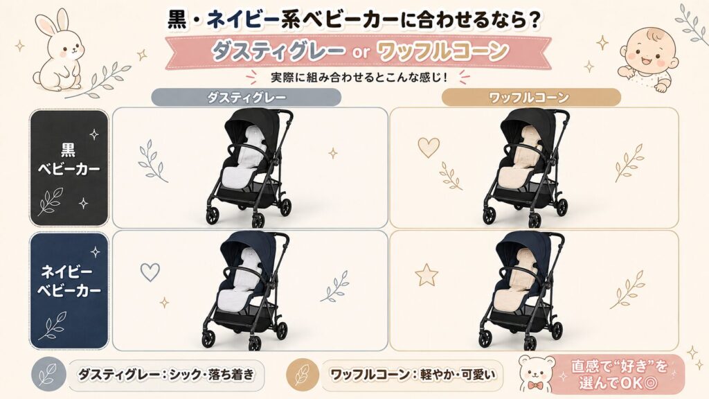 黒・ネイビー系ベビーカー：絶対外さないダスティグレーor抜け感ワッフルコーン