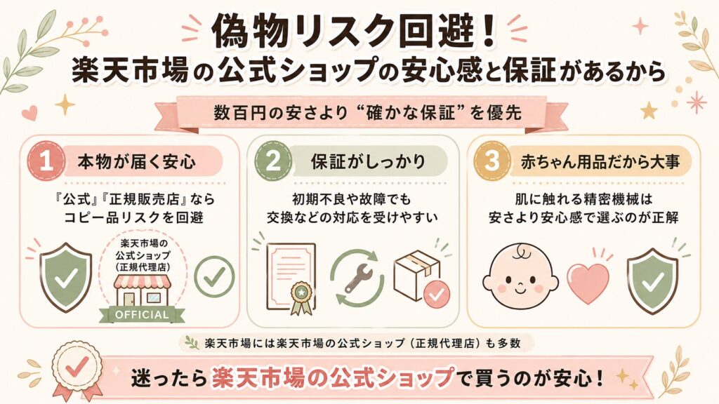 偽物リスク回避！公式ショップの安心感と保証があるから