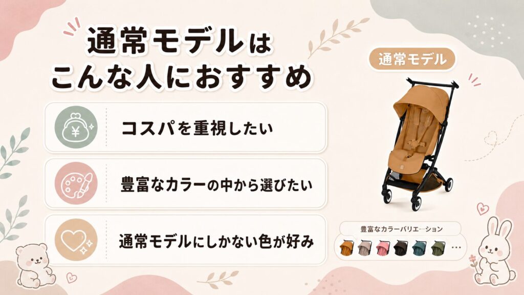 コスパ重視かつ豊富なカラーの中から選びたい人は通常モデルがおすすめ