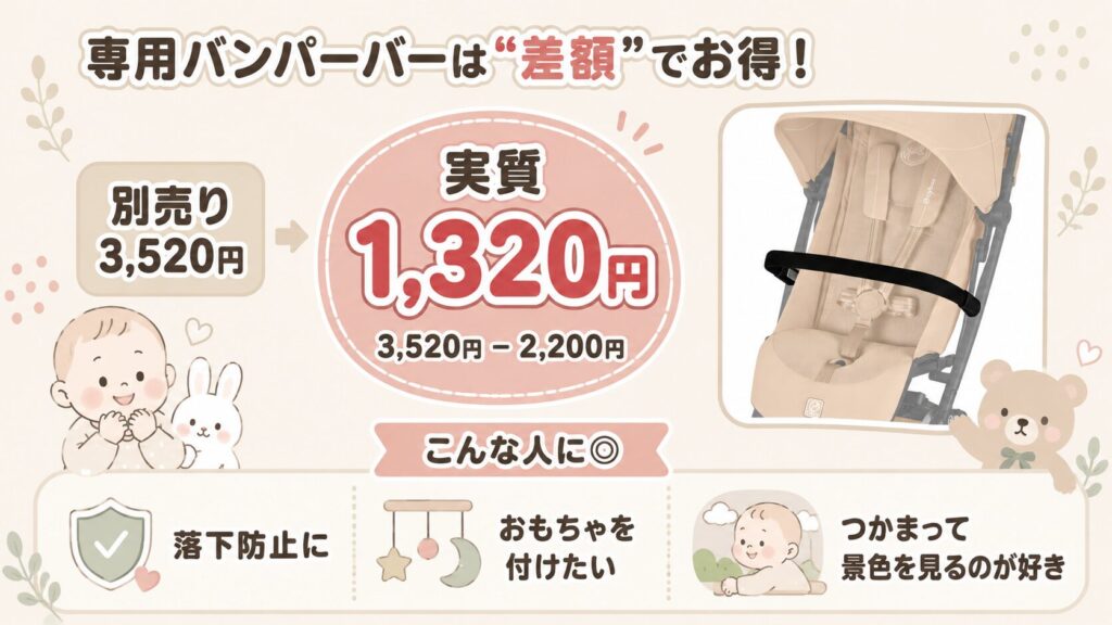 別売りだけどあると安心!専用バンパーバー(3,520円)